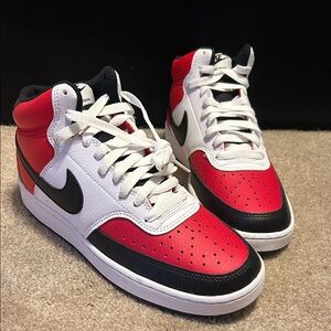 Nike Kids White and Red High-Top Sneakers